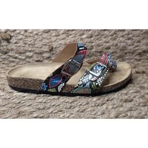 Love 83 Womens Multicolor Snake Print Thong Slip On Footbed Sandals Size 10